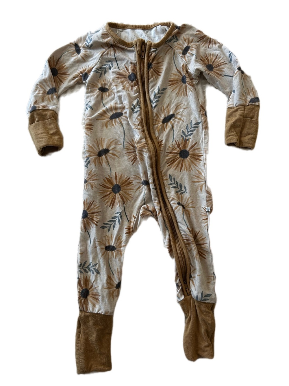 Caden Lane 0-3M Sunday’s Daisy Bamboo Fold-over Footie & Mitten Sleeper 2Way Zip